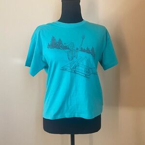 American Eagle Skeleton Sledding Green Boxy Fit T Shirt